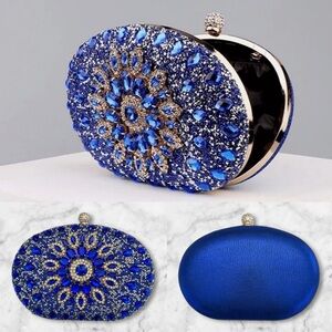 Ramla handmade Sparkling Blue Simulate Diamond Womens Clutch Handbag with strap